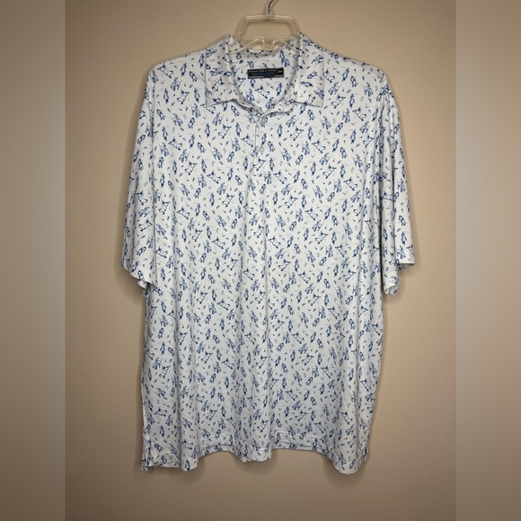 Roundtree & Yorke Other - Roundtree & Yorke Bull Riding Rodeo White Blue Print Golf Polo Shirt Size 2XT